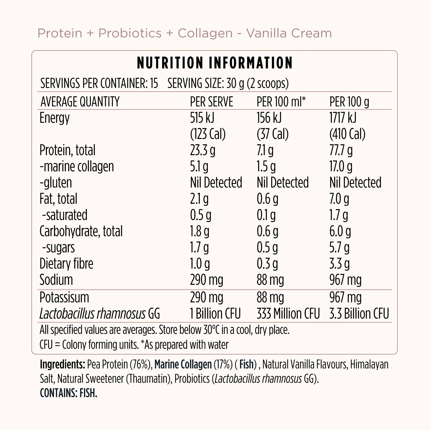 Protein + Probiotics + Collagen - Vanilla Cream - Image 3